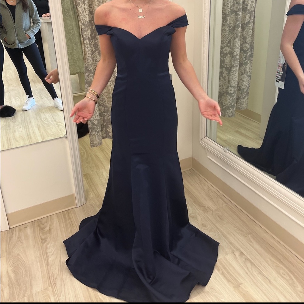 Off the shoulder Navy Blue Gown